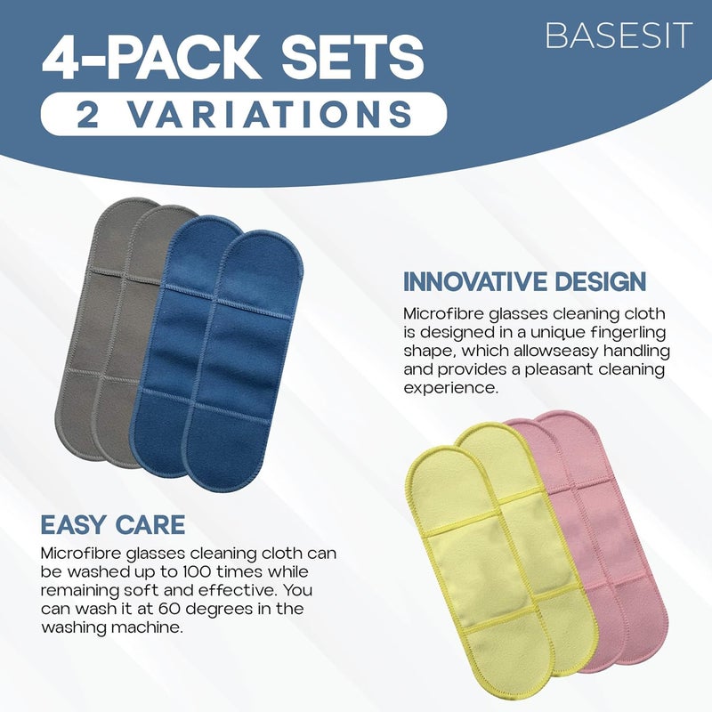 Basesit Eyeglass Cleaning Cloth, 4 Pack, Eyeglass Cleaning Wipes, Lens Wipes for Eyeglasses, Eye Glasses Cleaner Wipes, Eye Glass Clean Cloths, Eye Glasses Cleaner Cloth (Blue/Gray) - Image 3